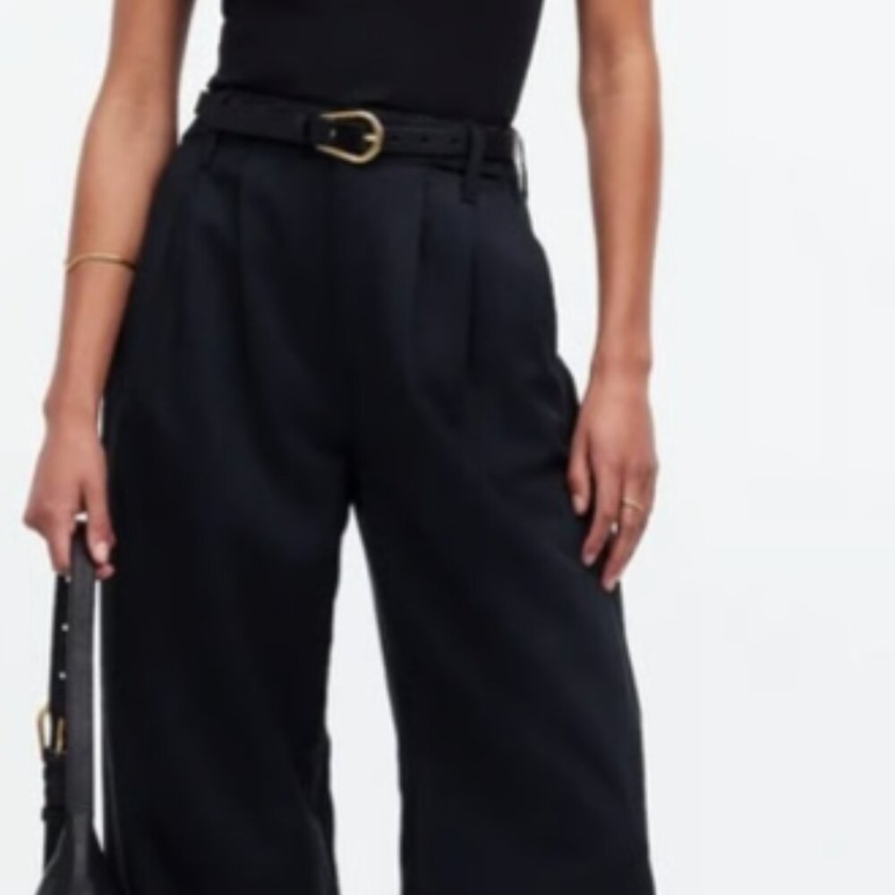 Madewell The Harlow Wide Leg Pleated Black Pants Trousers Size 10